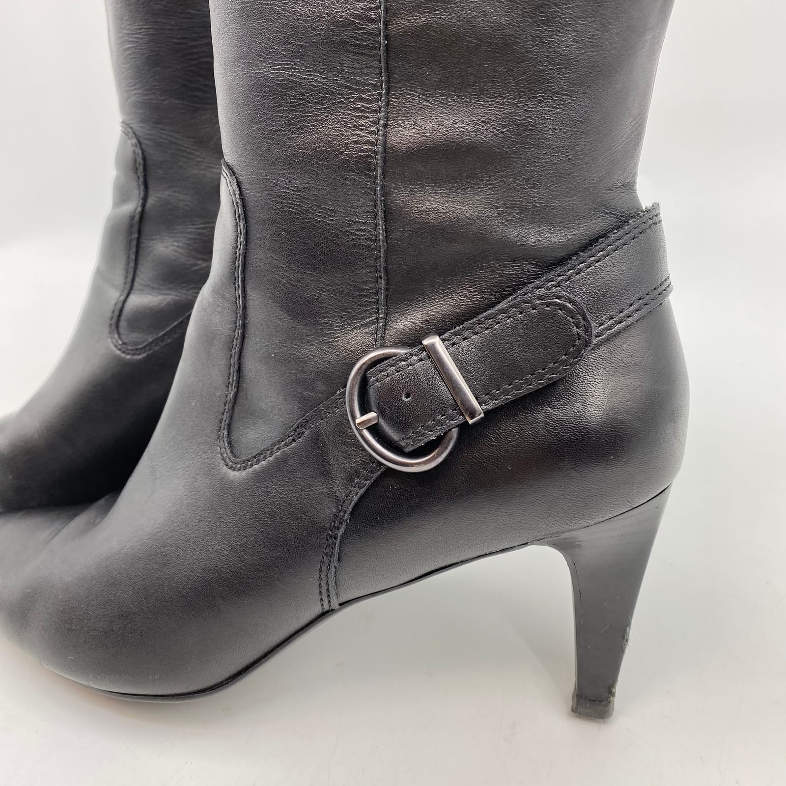 Joan & David Black Leather Heeled Knee-High Boots | Women’s US size 8 detailed image 5