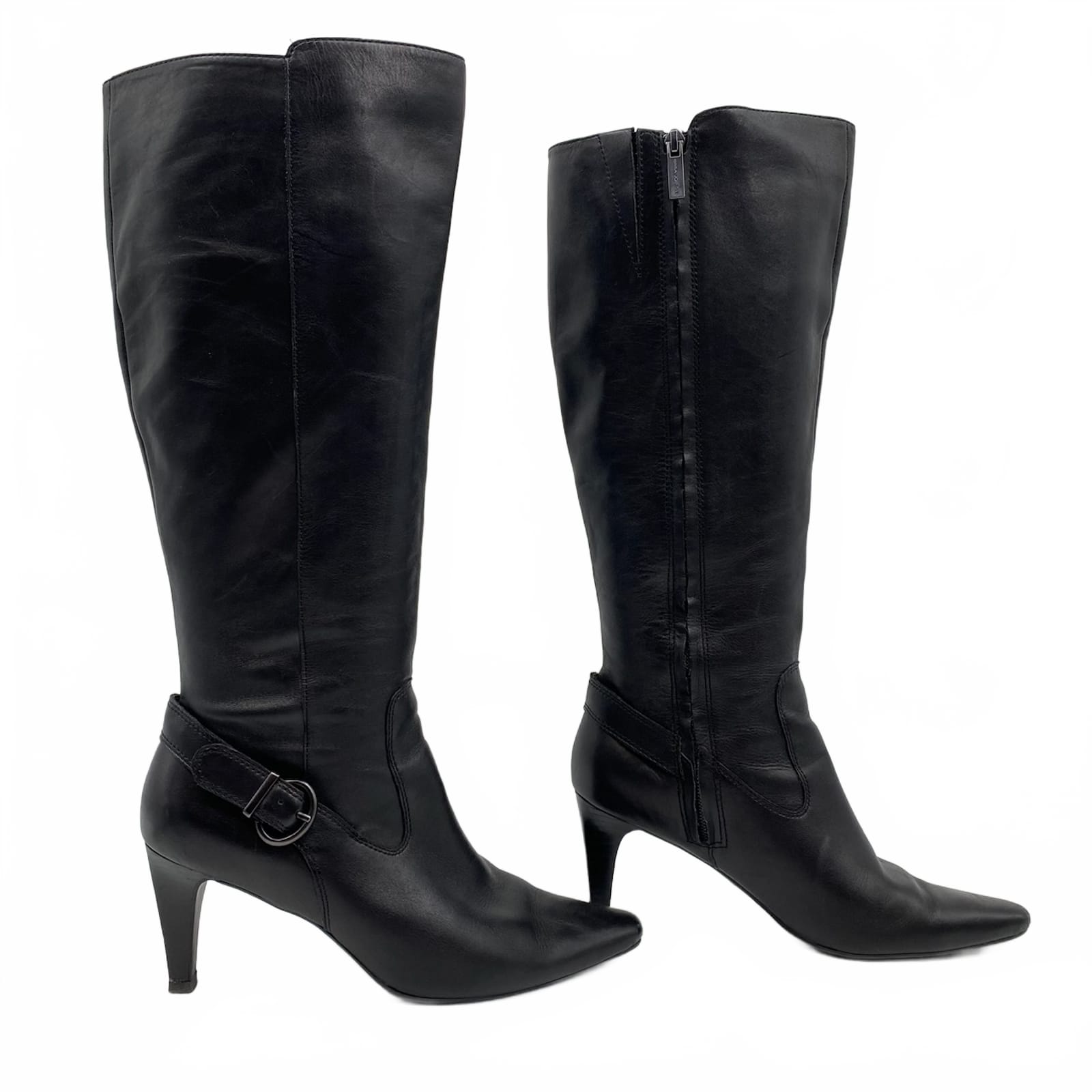Joan & David Black Leather Heeled Knee-High Boots | Women’s US size 8 main product image