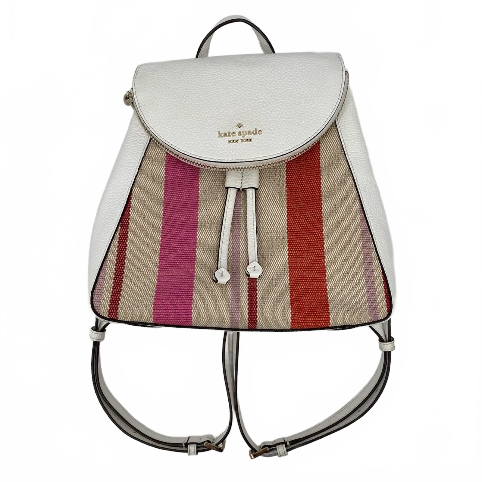 Kate Spade White Pink Leila Striped Backpack Kate Spade Leila Stripes Canvas Flap | Mercari main image 4
