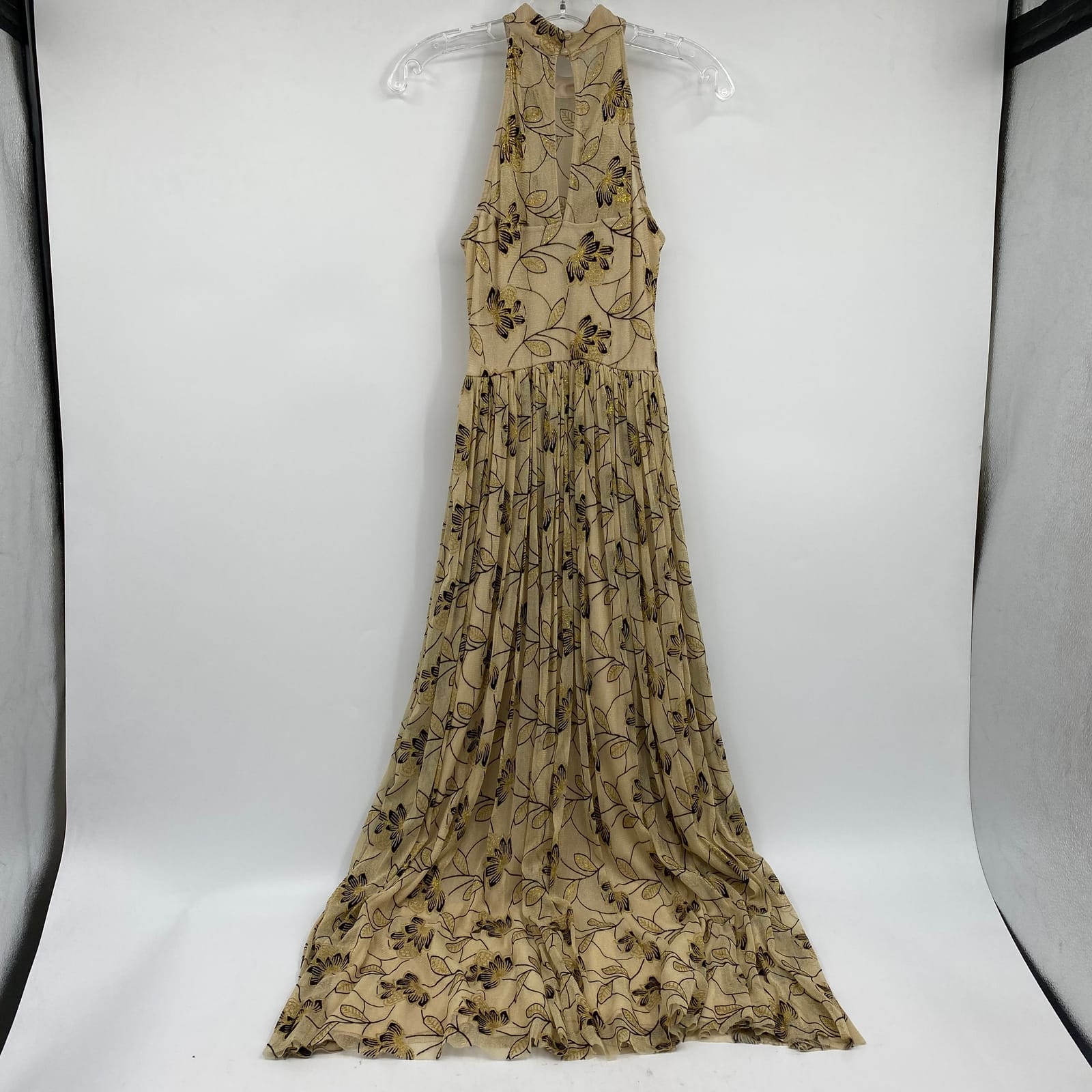 candalite dress gold Black Glitter Floral Maxi — Size S hip