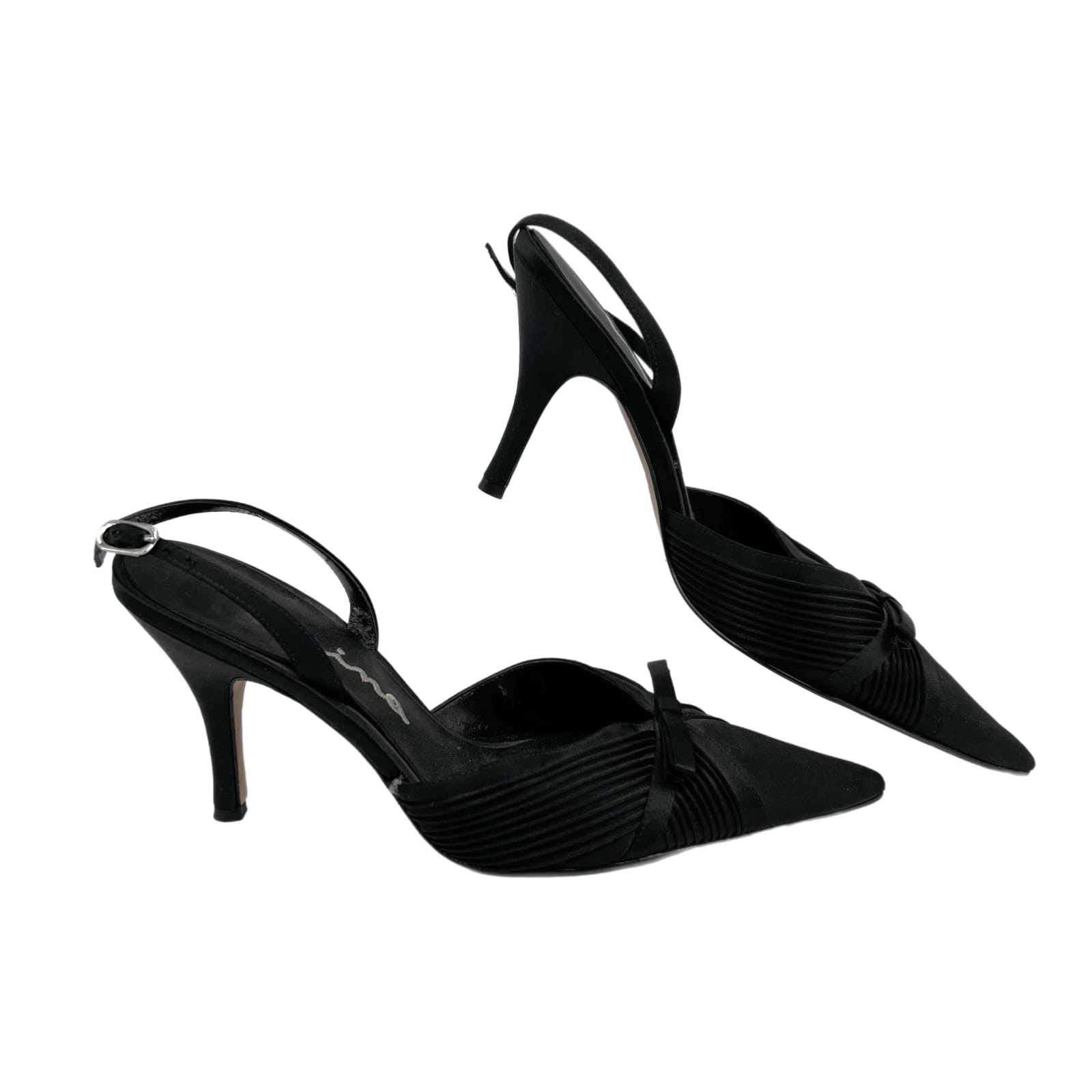 Escarpins Nina Slingback Satin Noir Découpes Talon Ouvert Taille 8 M